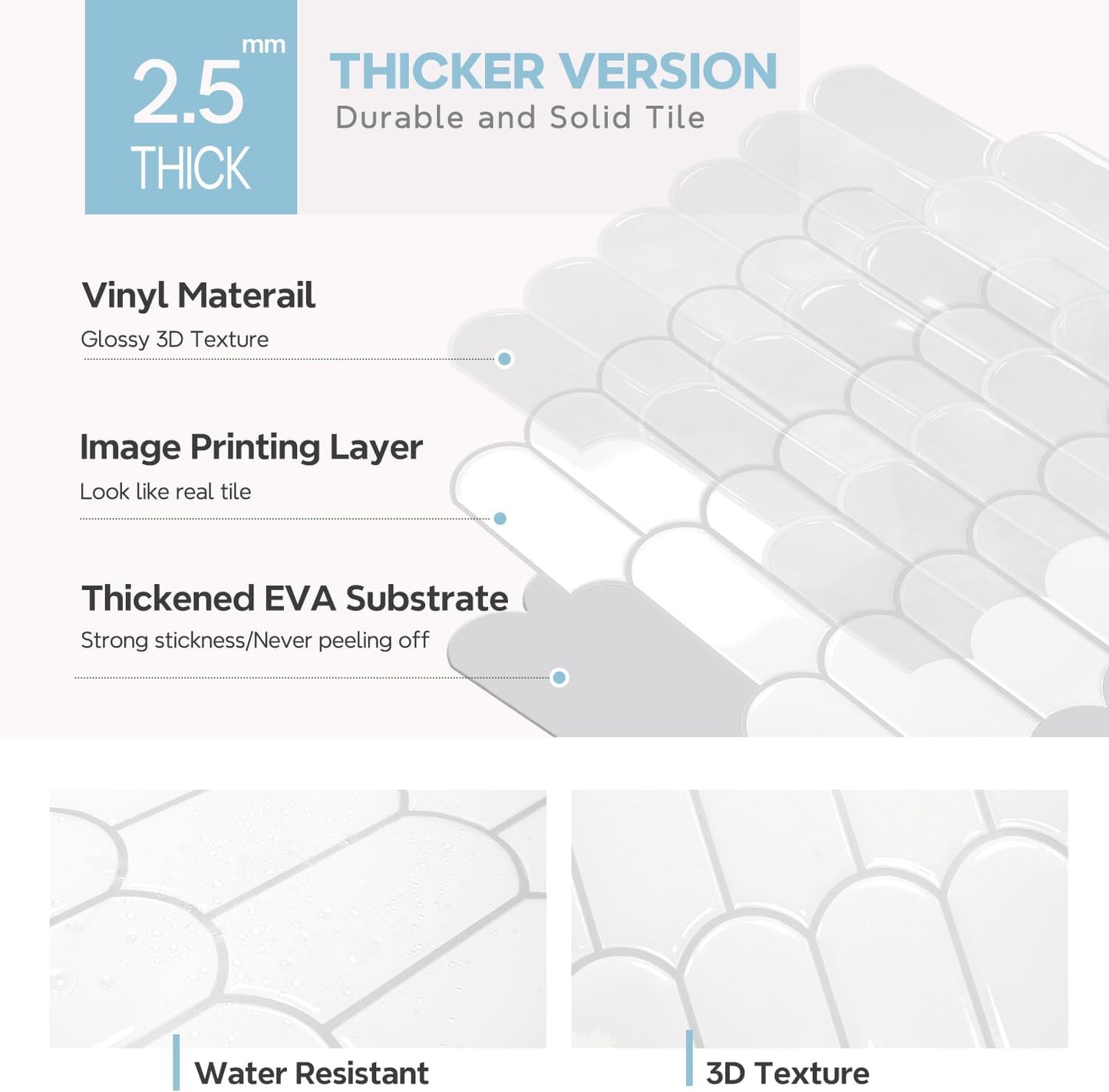 Vamos Tile Upgraded Thicker Design Peel and Stick Backsplash Tile, Self Adhesive Vinyl Wall Tiles, Stick on Backsplash for Kitchen, Bathroom, RV,Pantry,10-Sheet Grayish Blue Marble with White Grout