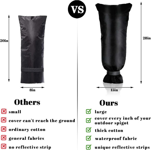 Faucet Cover for Winter Freeze Protection - 15" W x 27.5" H Extra Long & Thick Insulating Outdoor Faucet Cover, Easy Install Frost-Proof Spigot Covers for Outdoor Hose Bibbs, Black
