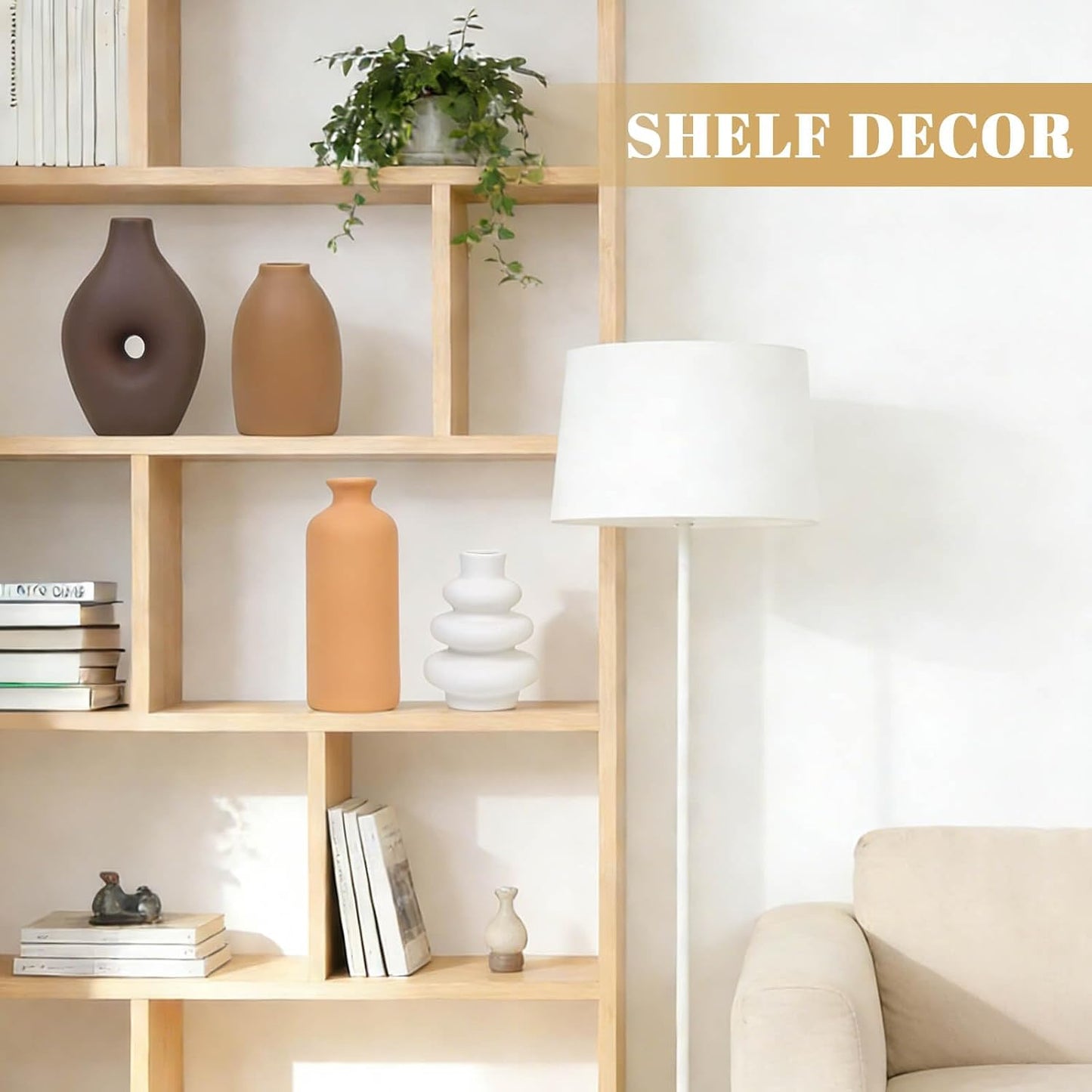 Ceramic Vase Set of 4 Modern Farmhouse Decor Vases for Home Table Centerpiece - Rustic Flower Vases for Living Room Kitchen Shelf Bedroom Office Bathroom Dining and Coffee Table Decor