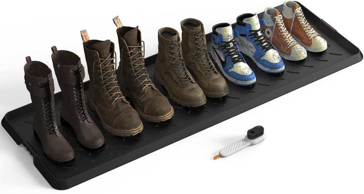 Extra Large Heavy Duty Boot Natural Rubber Shoe Mat for Entryway with Shoes Brush Large Boot Mat Multi-Purpose for Indoor or Outdoor, 16.1x 47.6 Inches