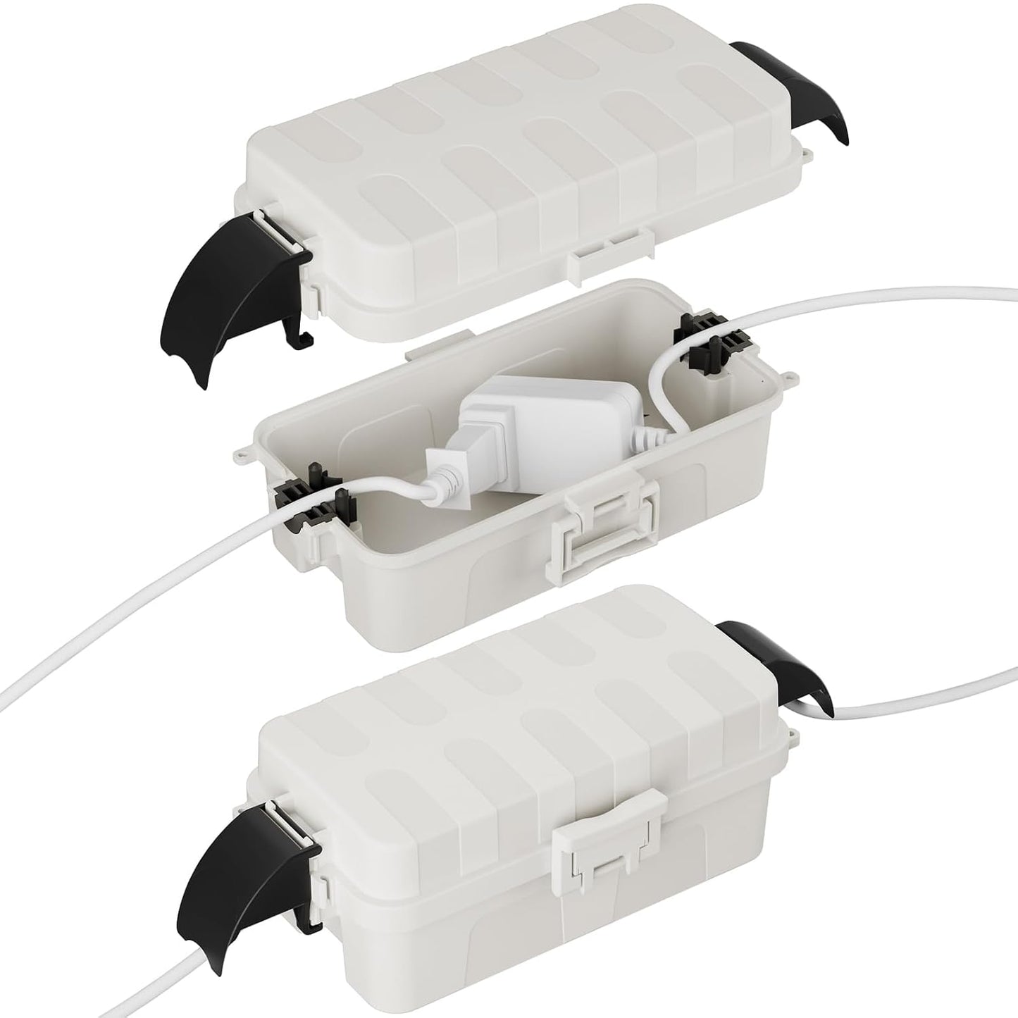 FLEMOON IP55 Outdoor Electrical Box Waterproof with Detachable Awning Covers, 7.1 * 3.9 * 2.4 inch Weatherproof Extension Cord Cover, Easy Installation for Outdoor Plug, Outlet, String Lights, Black