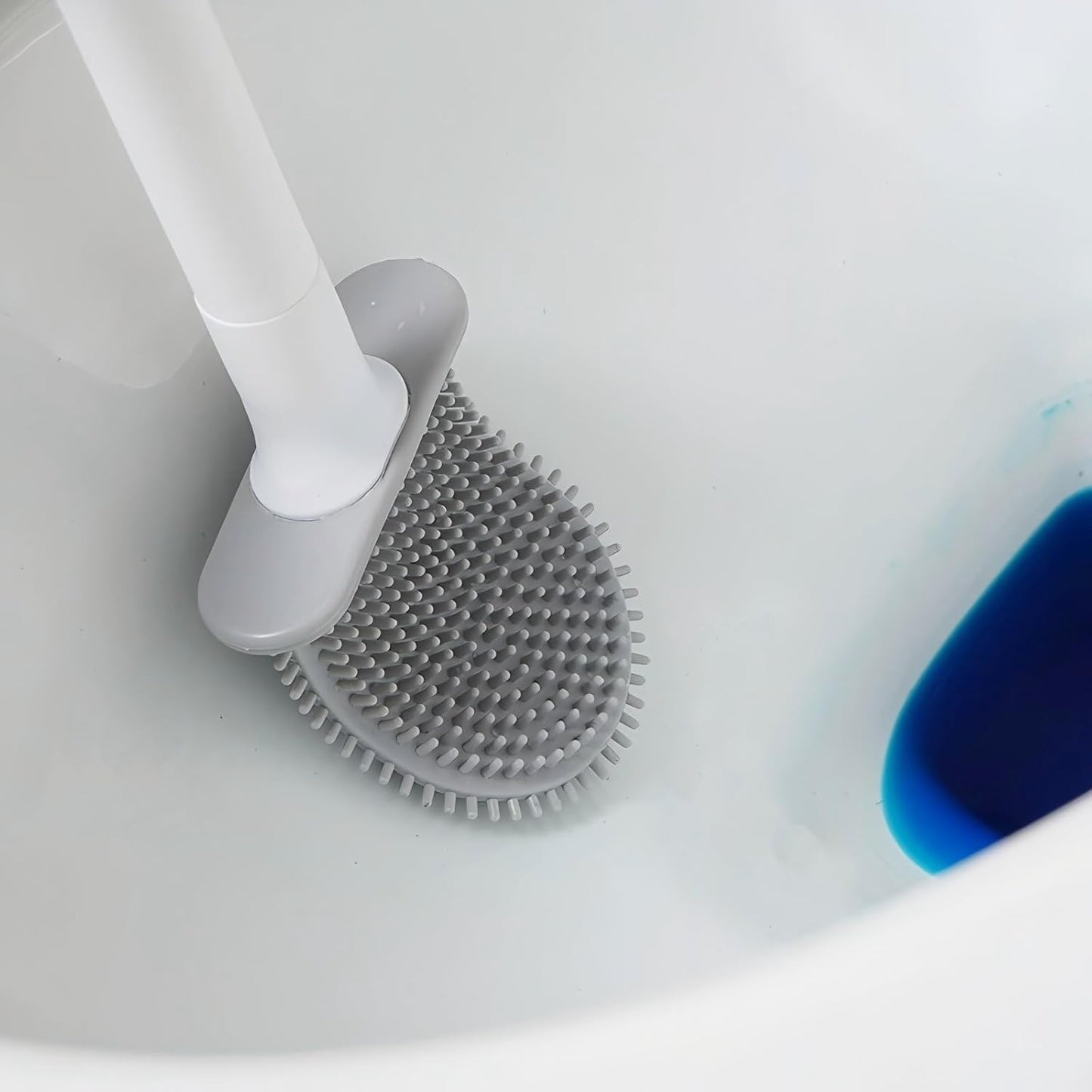 Silicone Toilet Brush with Wall-Mounted Holder - No Dead Corners, Quick-Drying, Drill-Free Bathroom Cleaner (White Square)