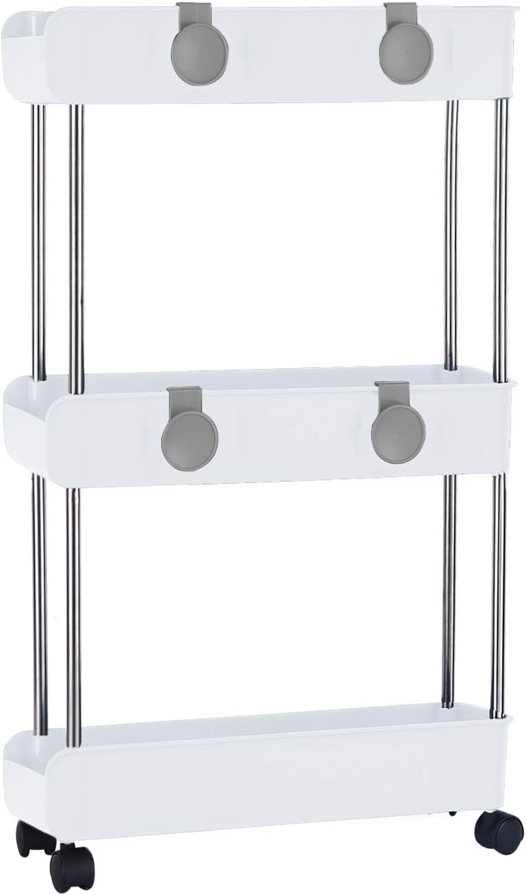 Melody House 3-Tier Slim Mobile Shelving Unit on Wheels, Slide Out Rolling Bathroom Storage Organizer, Utility Carts Shelf Rack for Kitchen Bathroom Laundry Room Narrow Places, Navy Blue