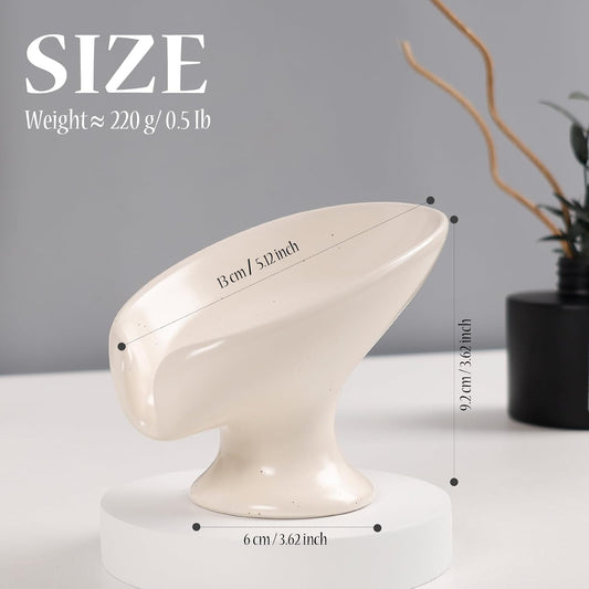 Small Soap Dish, Self Draining Bar Soap Holder for Bathroom Sink, Leaf Shaped Drainage Ceramic with Marble-Pattern Finish, Decorative Soap Dish, No Suction Cup, ANTIS'S HOME