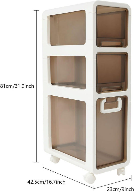 5-Tier Slim Bathroom Storage Cabinet,Narrow Floor Cabinets with Drawers and Wheels,Rolling Narrow Organizer for Small Spaces,Kitchen,Laundry,7.9”W