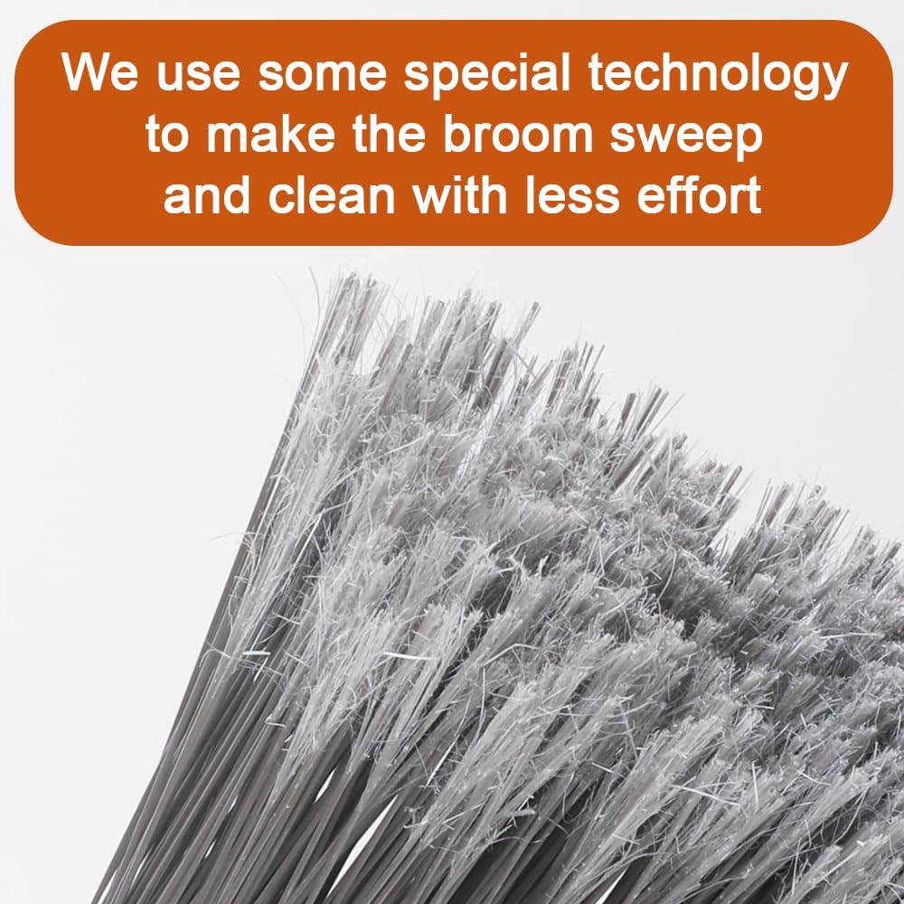 Stainless Steel Dustpan with Outdoor Stiff Bristles Broom,Long Handle Metal Dust Pan and Heavy Duty Broom for Home,Lobby,Office