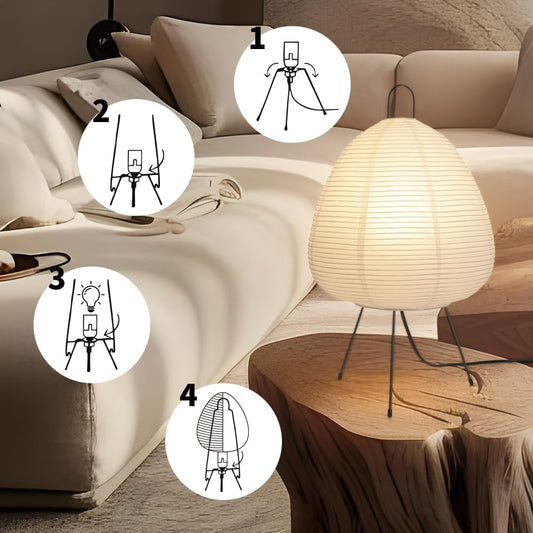 Japanese Rice Paper Lamp,Table Lamps for Living Room,Paper Lanterns,Noguchi Akari Japandi Lamp,Japanese Decor Desk Light,Tripod Table Lamps for Bedroom,Bedside or Tabletop,E26 Base,Button Control