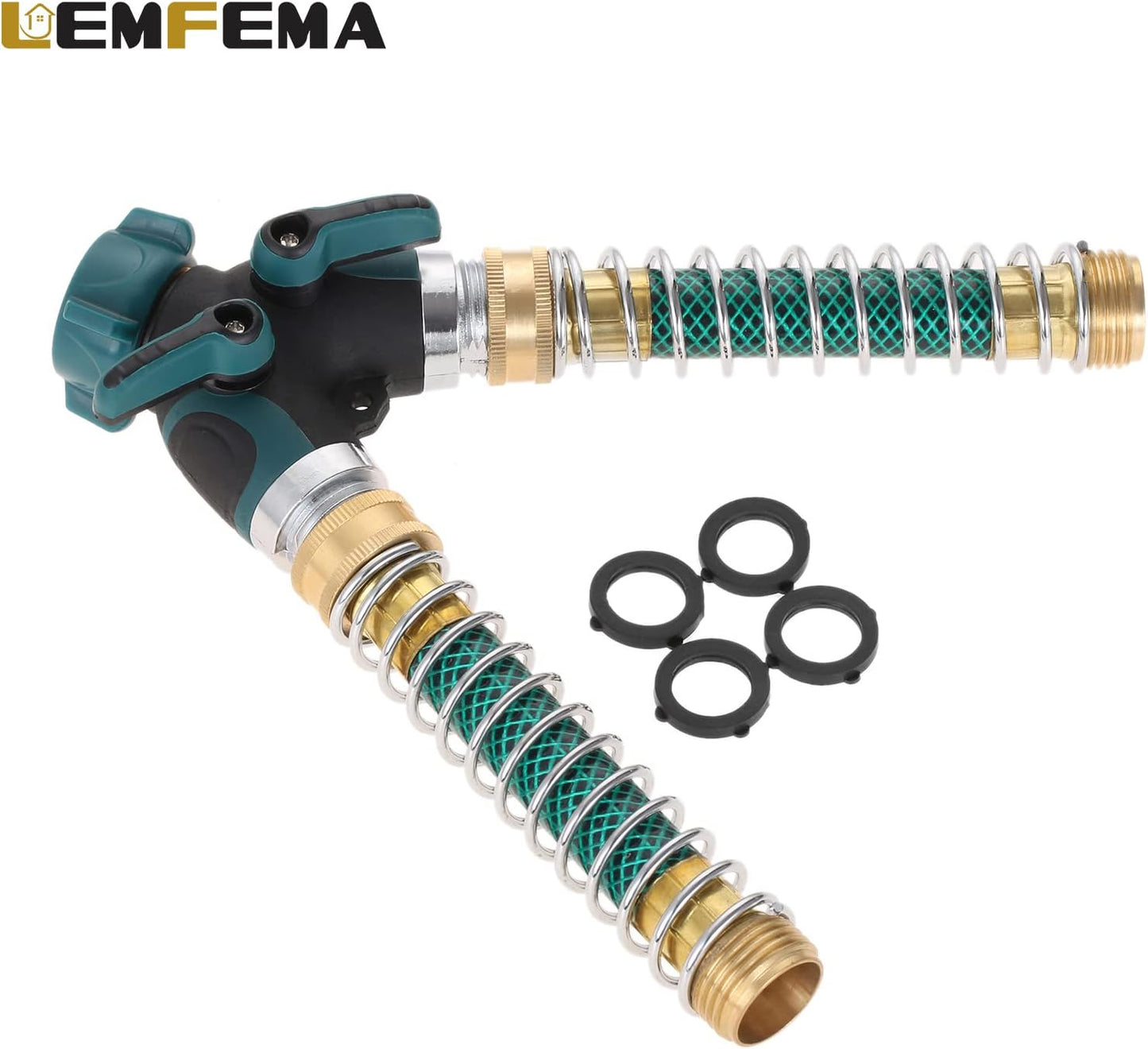 2 Way Garden Hose Splitter, 3/4" Y Garden Hose Connector with Comfortable Rubberized Grip , 2 Faucet Extension Hose spring Protectors and 4 Hose Rubber Washer