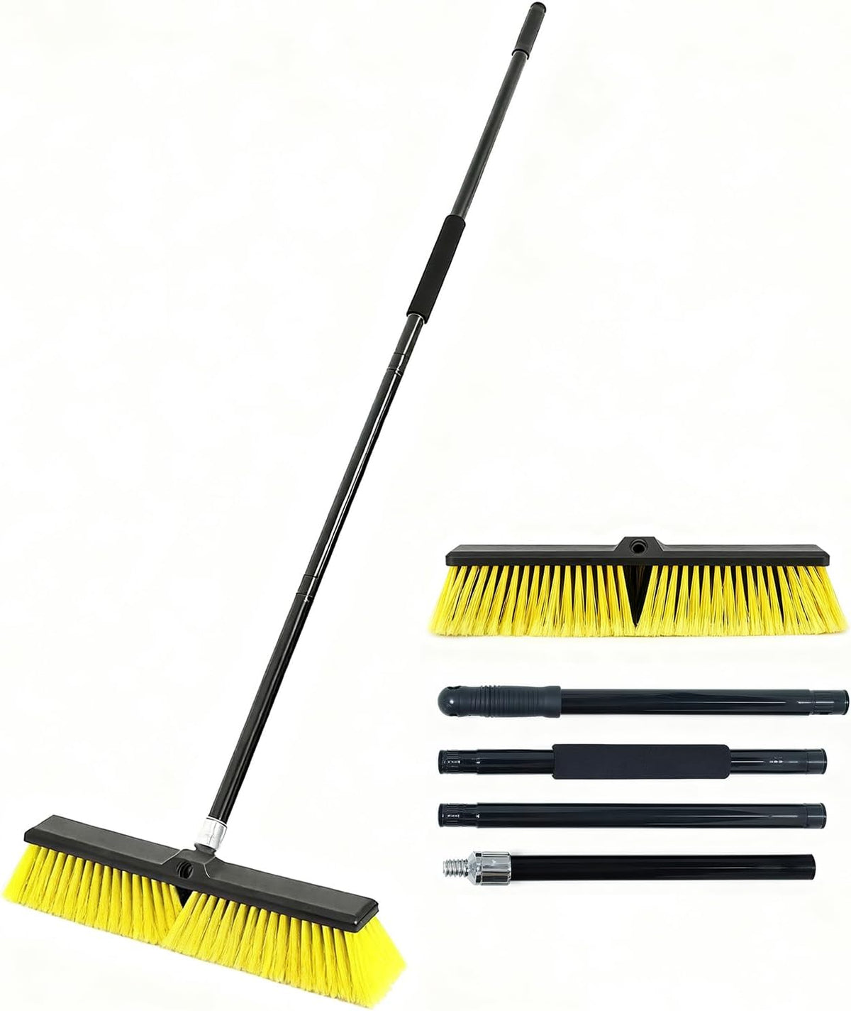 18 Inches Push Broom Outdoor- Heavy Duty Broom with 63" Long Handle,for Cleaning Outdoor or Indoor Tile, Garage, Floor, Deck