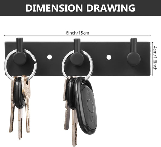 Stainless Steel Wall Key Holder Set of 2 - 3 Key Hooks Modern Hanger for Home, Kitchen, Entryway, Hallway, Office, Cabinet, Bathroom (Black)