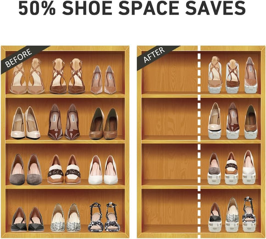NVGSN Shoe Slots Organizer 20 Pack - Shoe Stackers, Space Savers 50%, 4 Levels Adjustable, Double Layer Holders for Closet, White
