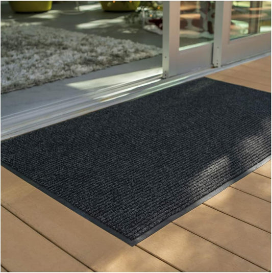 UNIMAT Traffic Guard Door Mat, 4´x 6´, Heavy Duty Waterproof Doormat, Stain and Fade Resistant Welcome Mats, Durable Rubber Backing, Low Profile Entryway Rug, Shoe and Boot Scraper, Charcoal