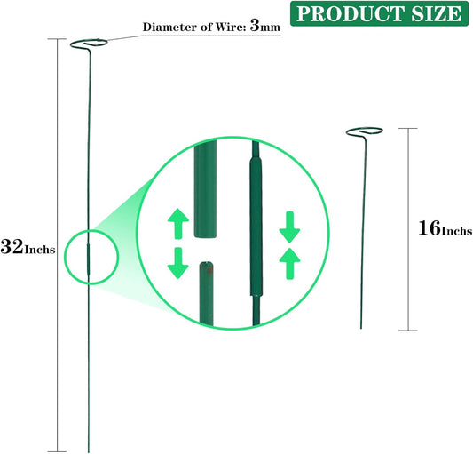 PFNRTH 4 Pack Plant Stakes,Plant Support Stakes for Two Sizes(16 or 32 Inches),Plant Stakes for Outdoor Plants,Garden Flower,Tomato(Green)