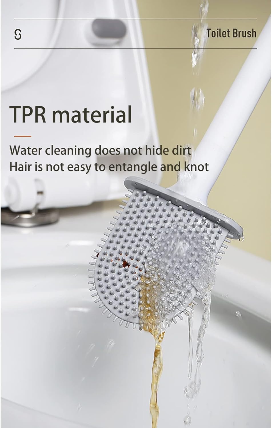 Small Silicone Toilet Brush with Crevice Brush-Silicone Bristles, Gentle on Toilets | Bathroom Accessories for RVs, Trailers, Campers | Anti-Roll, Anti-Drip Wall-Mounted Design for Travel