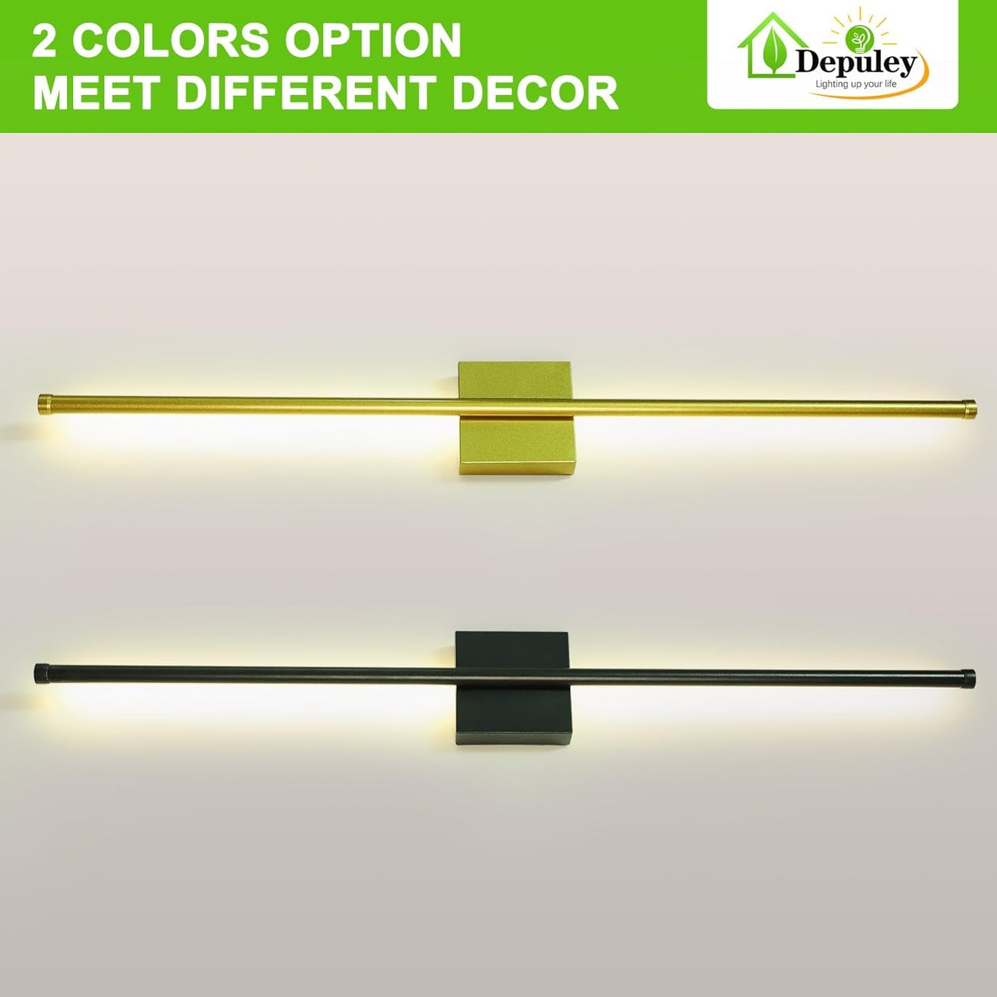 Depuley Battery Operated Wall Sconce: Set of 2 Wireless Wall Lights with 10000mAh Dimmable Bulbs and Remote for Bedroom - Rechargeable 15 Colors Gold Wall Lamp for Living Room Hallway