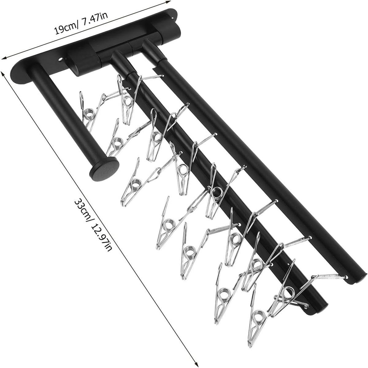 OSALADI Wall Mounted Utility Rack with 2-Tier Stainless Steel Multi Bar and 360° Rotating Arms, Black Clothes Drying Rack with No-Drill Installation and Strong Loadbearing for Laundry