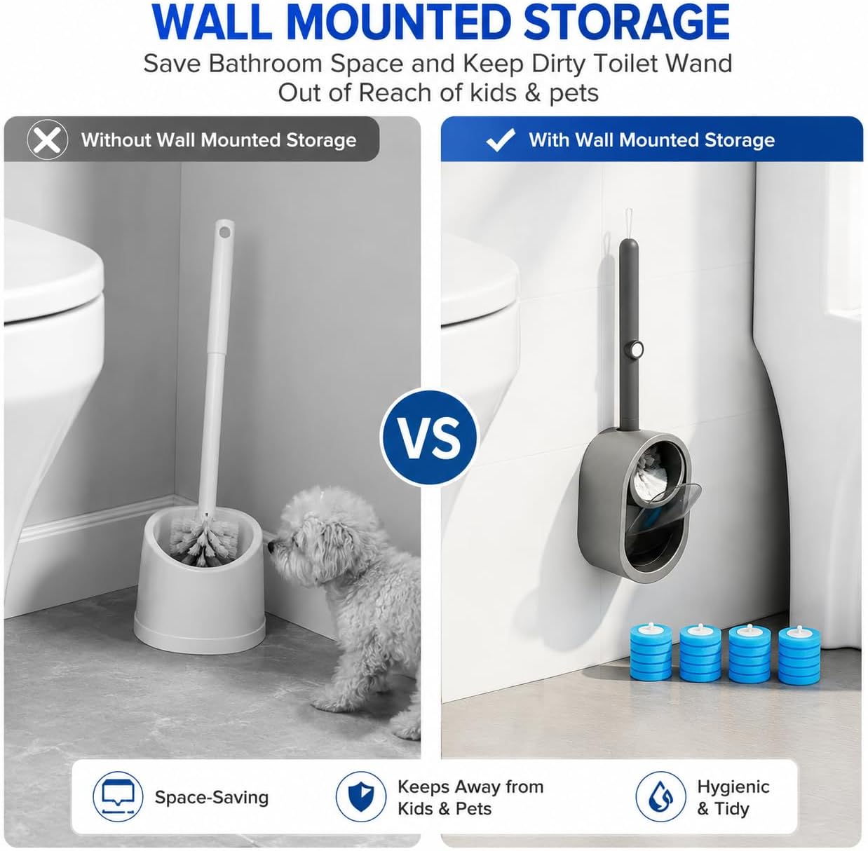 Disposable Toilet Brush with 32 Refills,Wall Mounted Toilet Wand and Holder Set, Deep Bathroom Cleaning Toilet Bowl Cleaner with Storage Holder