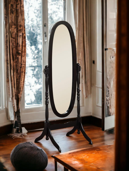 Full Length Mirror with Stand, Vintage Wood Cheval Mirror, Adjustable Freestanding Floor Mirror (Black)