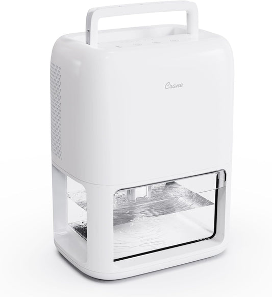Crane Small Dehumidifier For Bathroom with Auto Shut-Off, 70 OZ Dehumidifier For Closet, Basement, RV & Closet, Optional Ambient Light, Dehumidifiers For Bedroom, Quiet Moisture Removal, 3 Day Tank