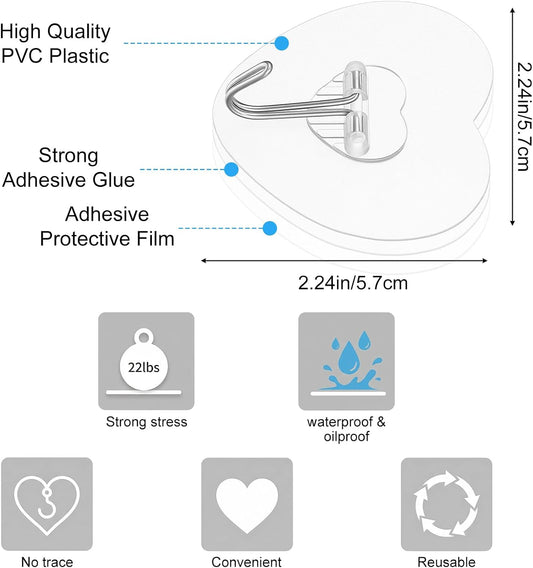 40 PCS Adhesive Wall Hooks Heavy Duty Adhesive Wall Hooks Utility Waterproof Towel Coat Hook Transparent Self-Adhesive Sticky Hook for Hanging Bathroom Shower Kitchen Keys Door Outdoor Home