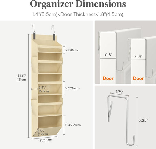 Lifewit 1 Pack Over the Door Organizer, 5 Section Clear Window Hanging Storage with 4 Side Pockets, Sturdy Anti Tilt 40 lbs Load Behind Door for Closet, Bedroom, Bathroom, Nursery, Dorm, Dark Gray