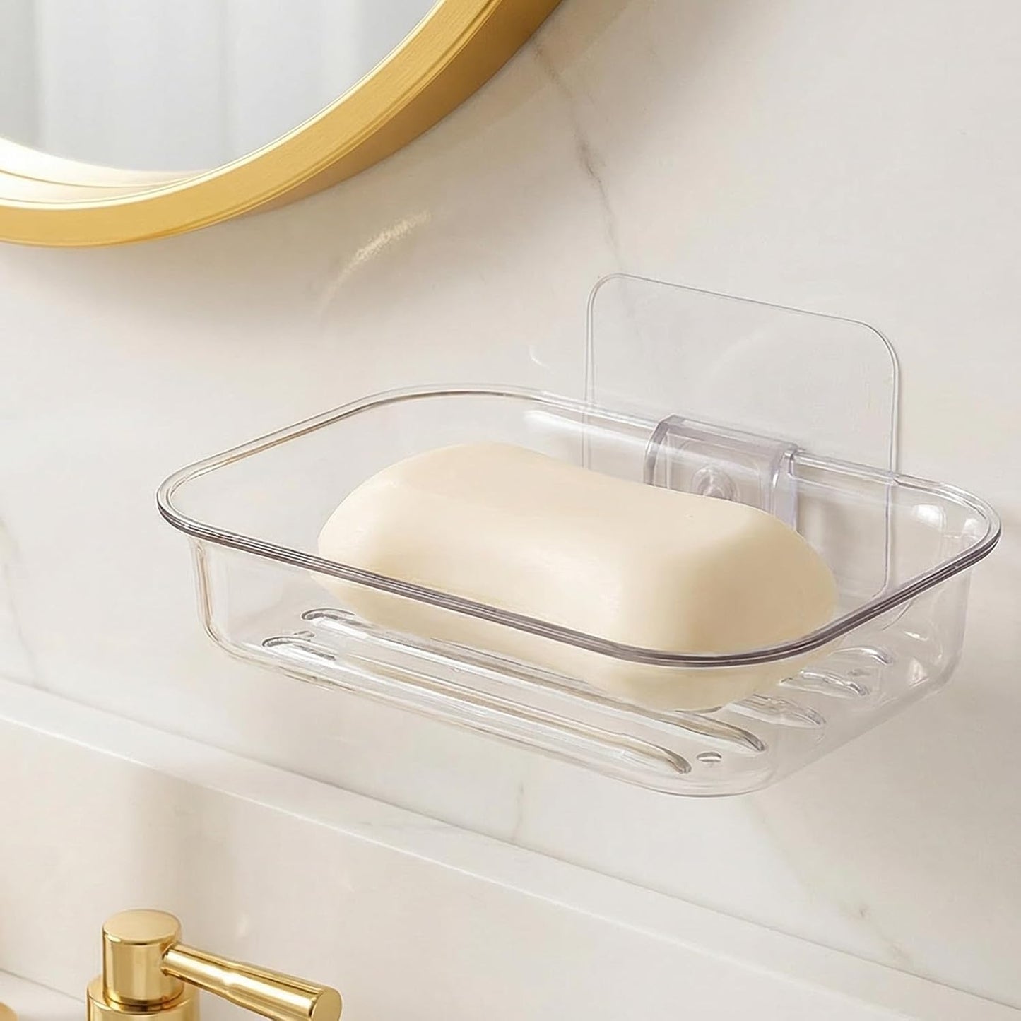 Bar Soap Dish for Shower Clear Soap Holder with Self-Draining Design, Wall Mounted Soaps Saver No Drilling with Strong Adhesive Clear Plastic Sponge Bar Soaps Saver for Bathroom Bathtub Kitchen Sink