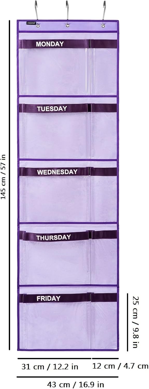 Weekly Kids Clothes Organizer Day of Week School Clothing Storage Monday to Friday Hanging Closet Organizer (GREY)