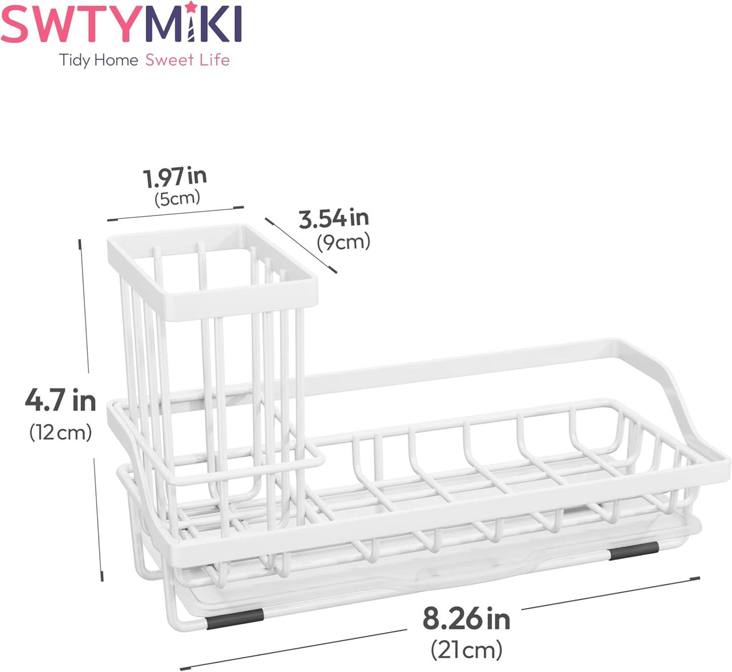 SWTYMIKI Sink Caddy Sponge Holder - Kitchen Sink Organizer with High Brush Holder for Countertop to Hold Dish Soaps and Sponges, Stainless Steel, Black