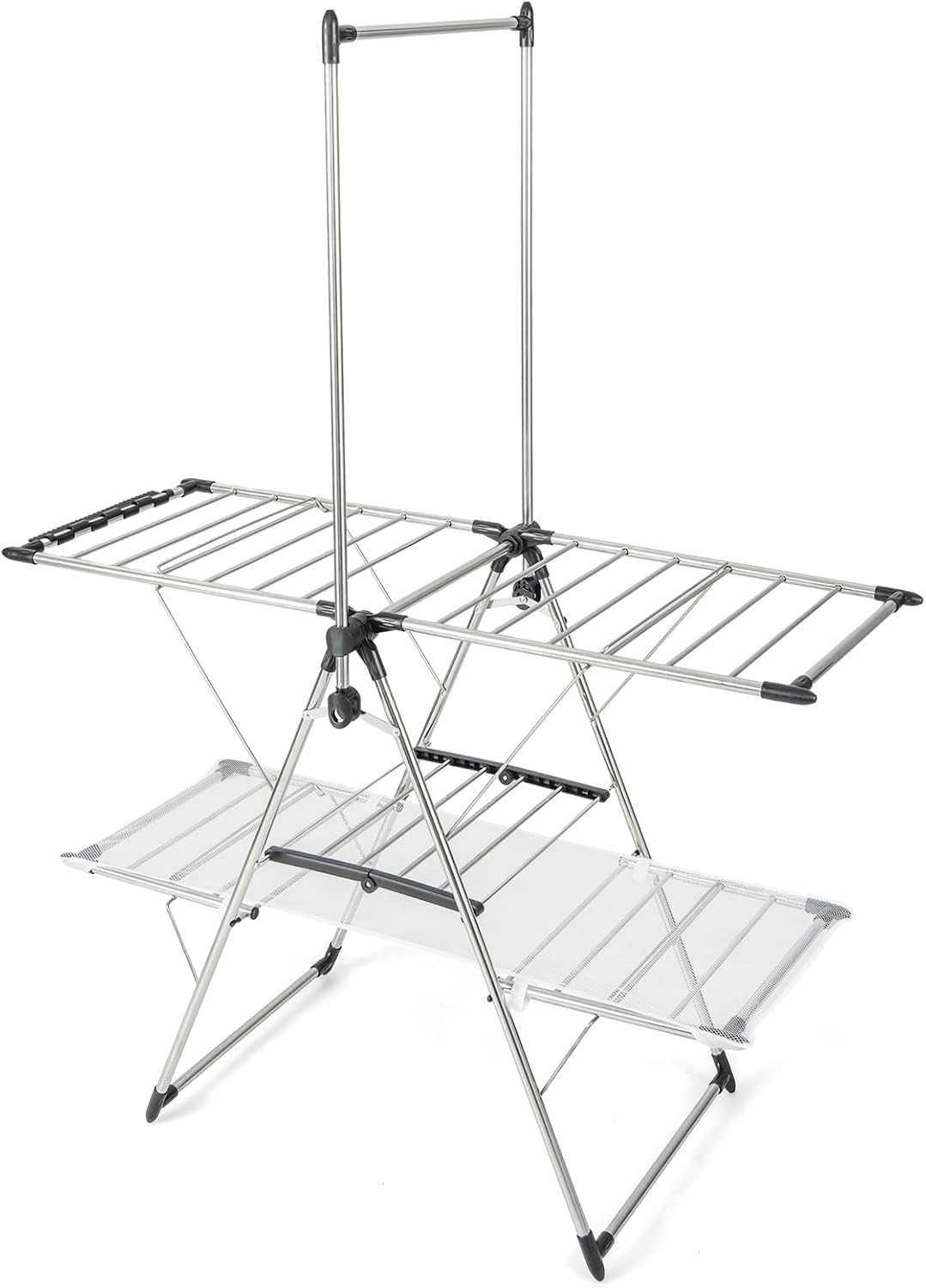 Giantex Clothes Drying Rack, Stainless Steel Foldable Laundry Drying Rack with with 6-Level Adjustable Height, High Hanger Design, Side Clips, Space Saving Collapsible Laundry Drying Rack