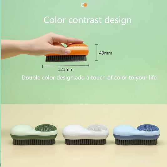Two-Sided Laundry Stain Remover Brush, Green | Soft Silicone Bristle Side for Delicate Fabrics Knits, Hard Bristle Side for Tough Stain, Easy to Grip, Hand Washing Clothes