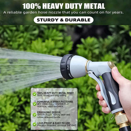 Garden Hose Nozzle Heavy Duty, High Pressure Adjustable 8 Patterns | Metal Water Hose Nozzle Volume Control Valve Attachment Hose Sprayer Nozzle for Outdoor Garden Watering Car Washing