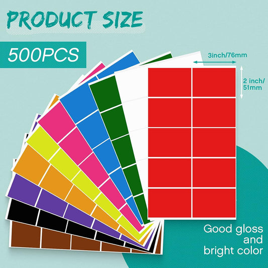 500 Pieces Rectangular Colored Labels Stickers 3 x 2 Inch, Large Color Coding Labels in 10 Assorted Colored Name Tags Moving