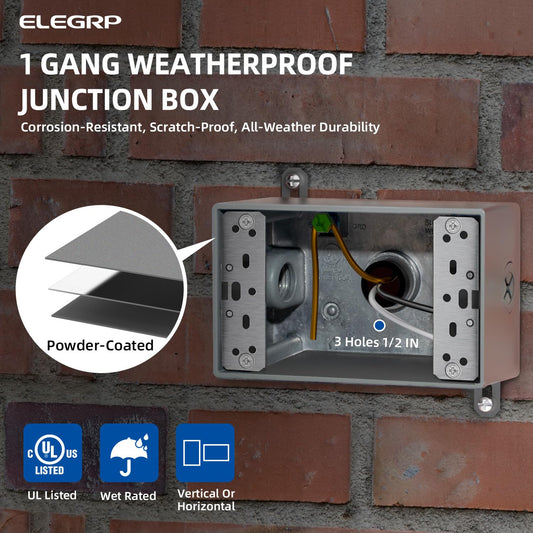 ELEGRP Outdoor GFCI Outlet with Cover, Weather Resistant GFCI Receptacle and Wall Plate, 15 Amp Self-Test GFI Electrical Outlet, Thinner Design Ground Fault Receptacle, UL Listed, Matte White, 1 Pack