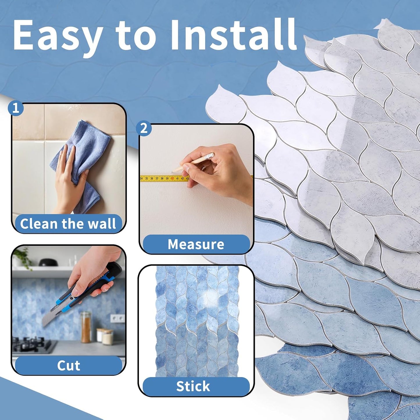 Tilingview 10-Sheet Peel and Stick Backsplash Tile for Kitchen, Self-Adhesive Mosaic Glossy Leaf Stick on Wall Tile with Gaps (Leaf Beige)