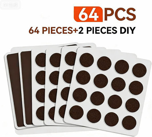 Felt Furniture Pads – 64 Round & 2 DIY Square Premium Felt Floor Protectors for Chair Legs, Best Protection for Hardwood Floors, Protects from Scratches & Noise, Brown & Beige Combo