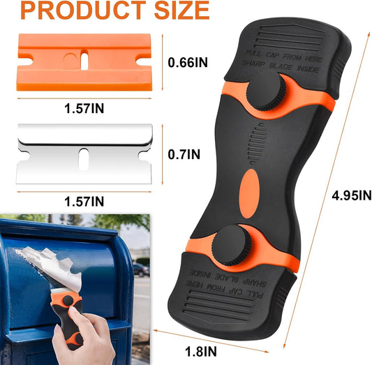 2 Pack Razor Blade Scraper Tool, 2-in-1 Razor Scraper With 60 Pcs Razor Blades 20 Pcs Metal and 40 Pcs Plastic Razor Blades, Cleaning Scraper Tool, Cooktop, Paint, Glass Scraper, Decal, Sticker, Label