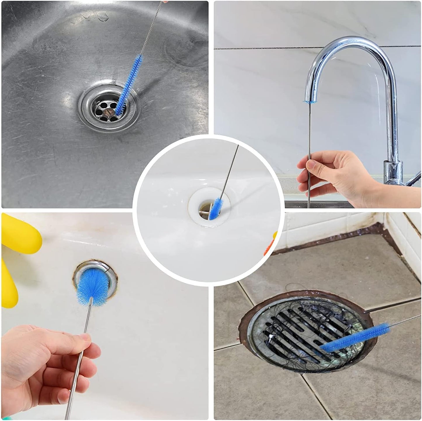 Flexible Straw Drain Brush Line Cleaner - 5 Ft Long Nylon Cleaner Double Ended Elastic Hose Pipe and 3 Pcs 10 Inch Straw Cleaning Brush for Tumbler, Sippy Cup, Bottle and Tube
