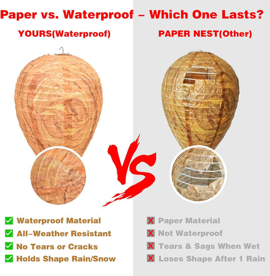 Fake Wasp Nest 4 Pack, Upgraded Waterproof Wasp Nest Decoy for Outdoor Hanging with Stainless Steel Frame, Realistic Artificial Hornet Nests for Patio, Porch, Eaves, Garden, House, Yellow
