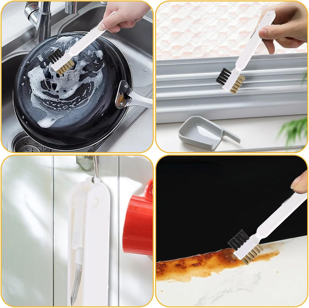 Brass Wire Scrub Brushes - Deep Gas Stove & Cooktop Scraper for Grease, Grime & Rust - Hard Bristle Crevice Brush for Pot & Pan