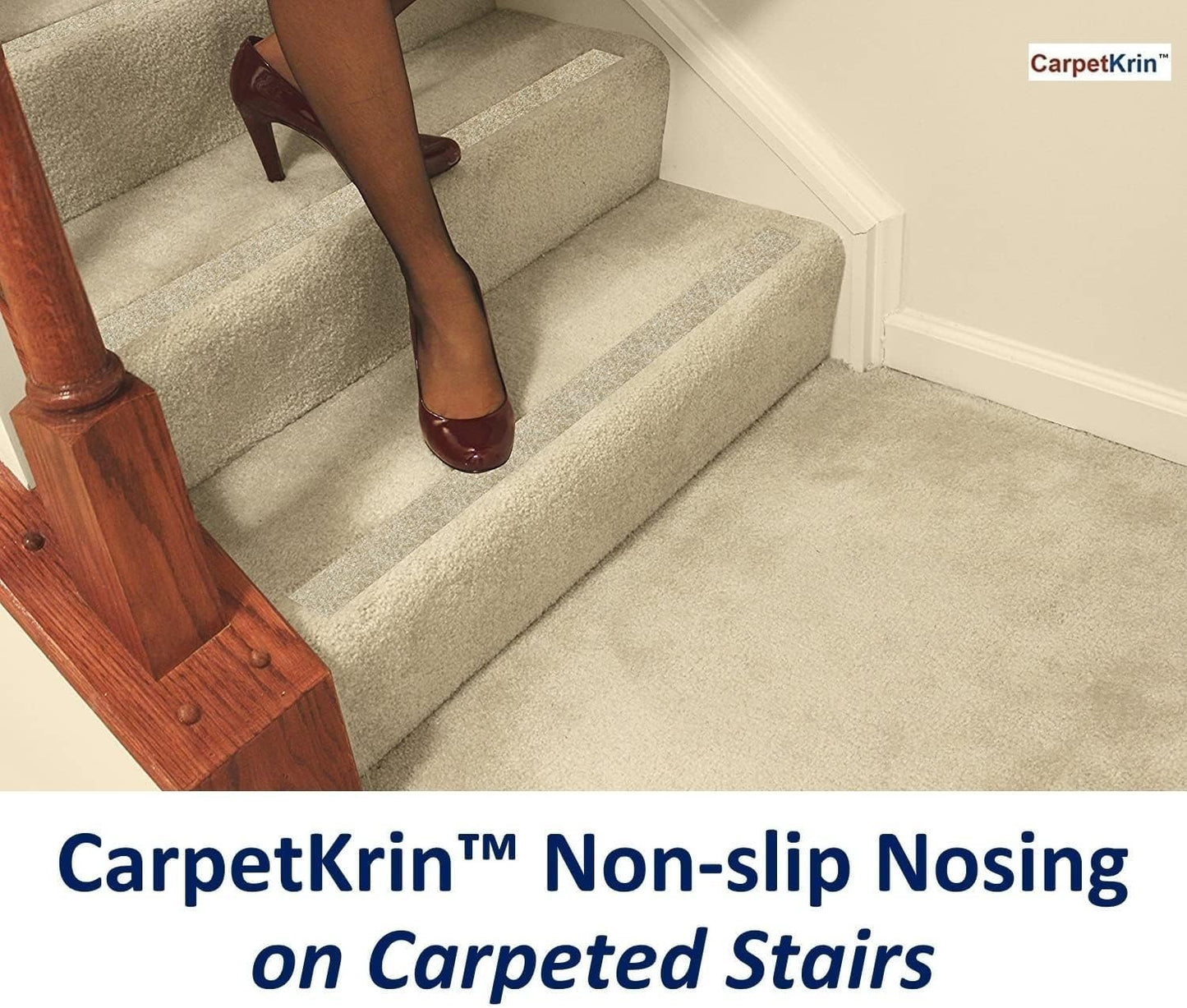 CarpetKrin, Non-Slip Nosing for Carpeted Stair, Carpet Grip Anti Slip Tread Protection; x5 Pcs (19x2 Inches; Beige-Gravel with SG3 Traction)