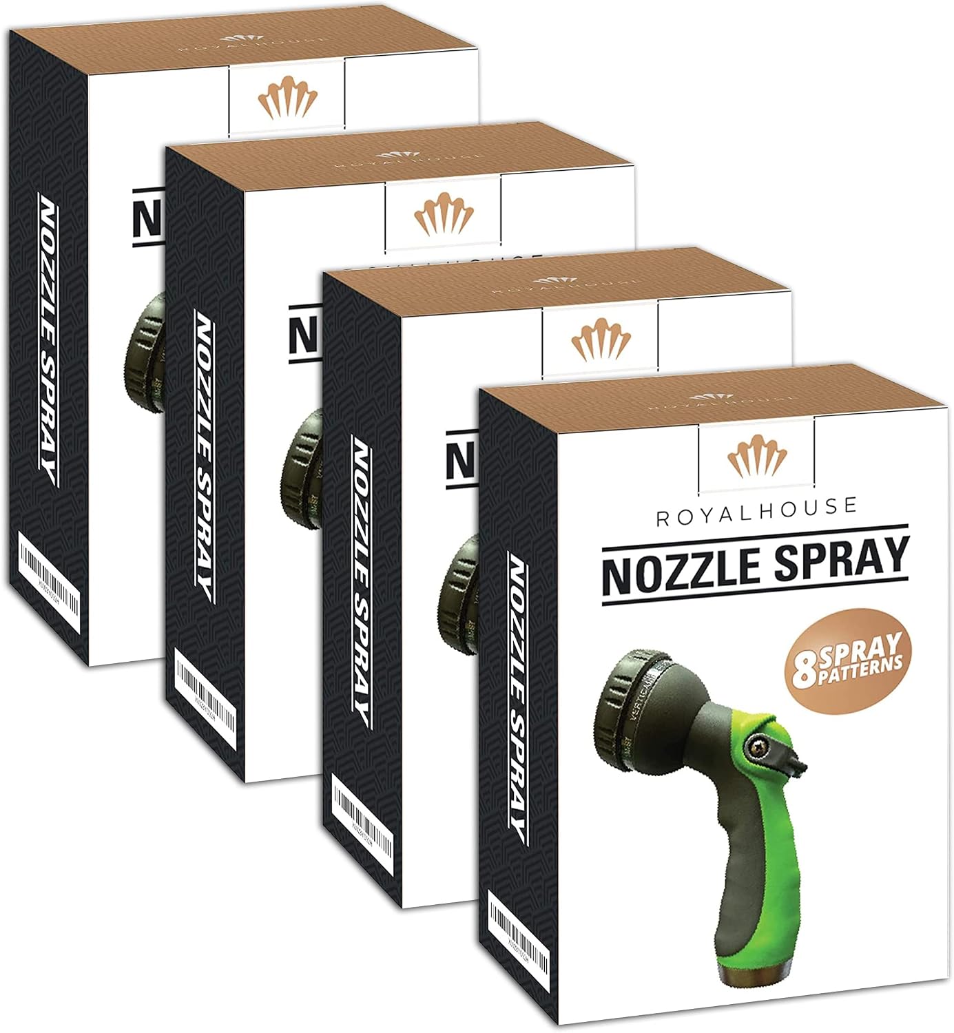 RoyalHouse Garden Hose Nozzle, 8 Adjustable Spray Patterns, High-Pressure Washer Nozzle, Heavy Duty Hose Head, Watering Lawn and Garden, Washing Cars, Bathing Dogs & Cats