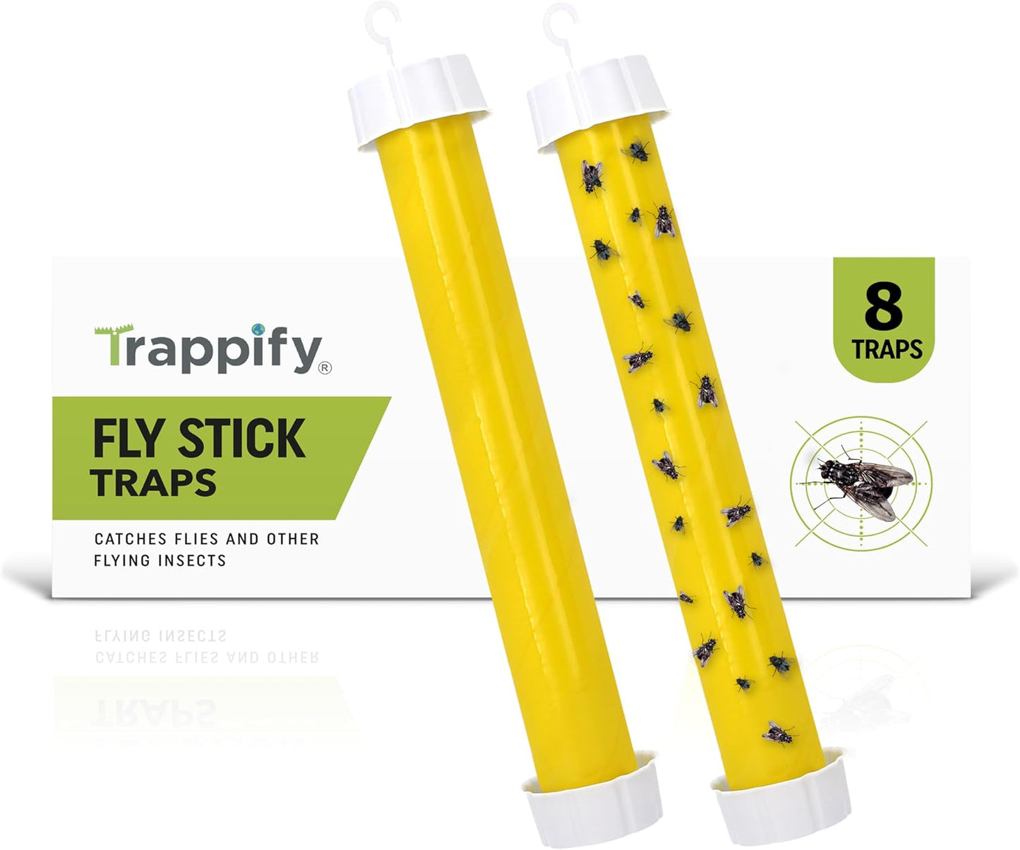 Trappify Hanging Fly Trap & Fruit Fly Traps for Indoors, Yellow, 2 Pack | Recycled Paper Stick with Ultra-Tacky Adhesive and Bait Cup, Hangs in Kitchens, Patios, Barns, Catches Flies and Gnats