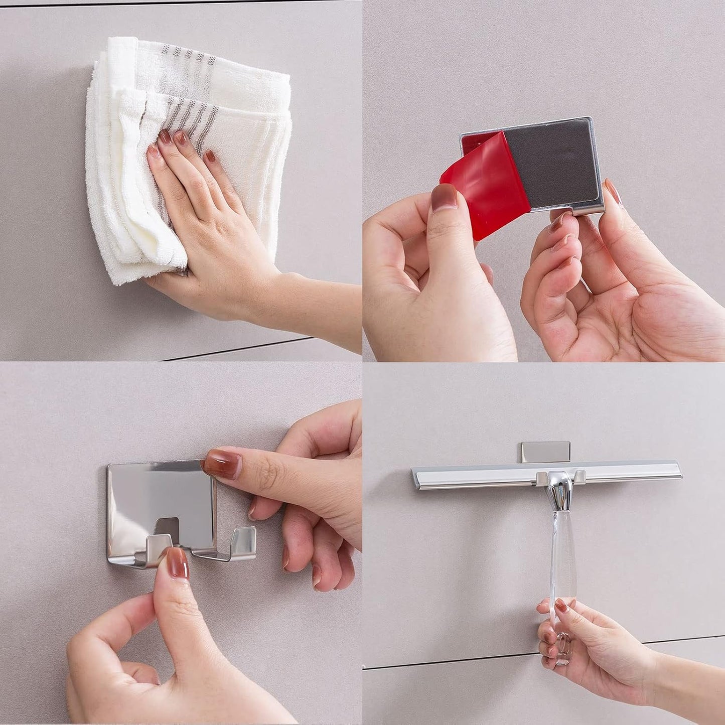 Ettori Shower Squeegee Clear Glass Wall Cleaner Stainless Steel with Suction Storage Hook -10'', Chrome