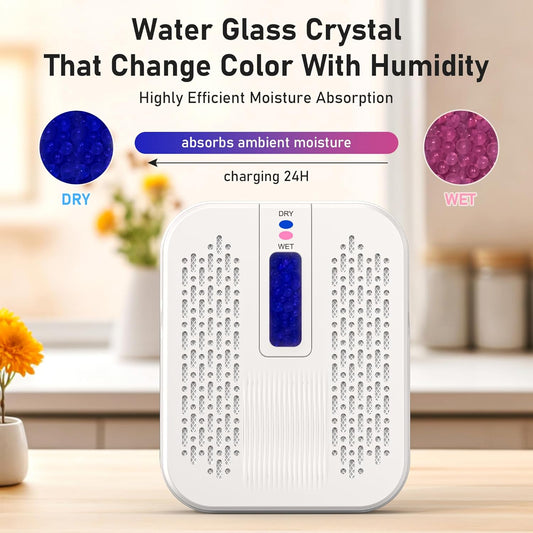 Rechargeable Small Dehumidifier for Bathroom, Detachable Hanging Dehumidifier for Bedroom, Gun Safe, Closet, Portable Moisture Absorbers with Dual-Sided Suction, Visual Color Indicator Window