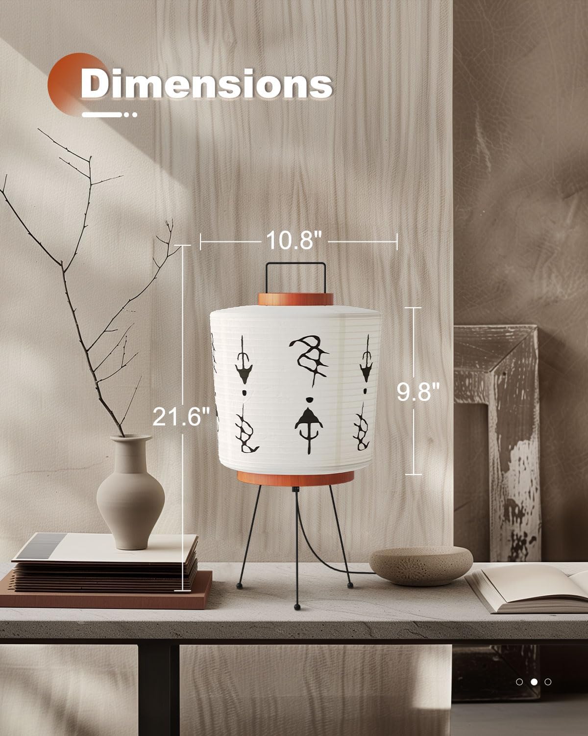 TACAHE Handmade Akari Table Lamp - Japanese Washi Paper Lantern - E26 Socket with Inline Cord Switch - 3 Color Temperature Bulb Included - Japandi Style Ambient Light - 21" Height