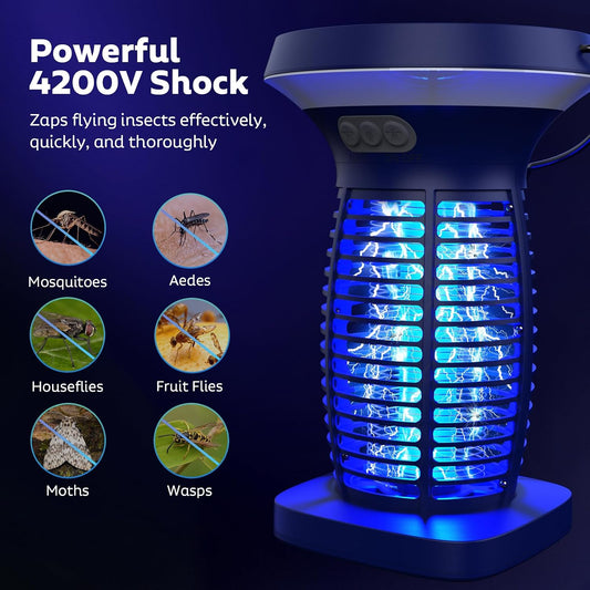 OnBeam Solar Bug Zapper Outdoor, 4200V Electric Mosquito Killer for Patio | Solar & USB-C Charging, IPX5 Waterproof, Auto Mode, SOS Light, Indoor Fly Trap for Home, Backyard, Garden, Camping