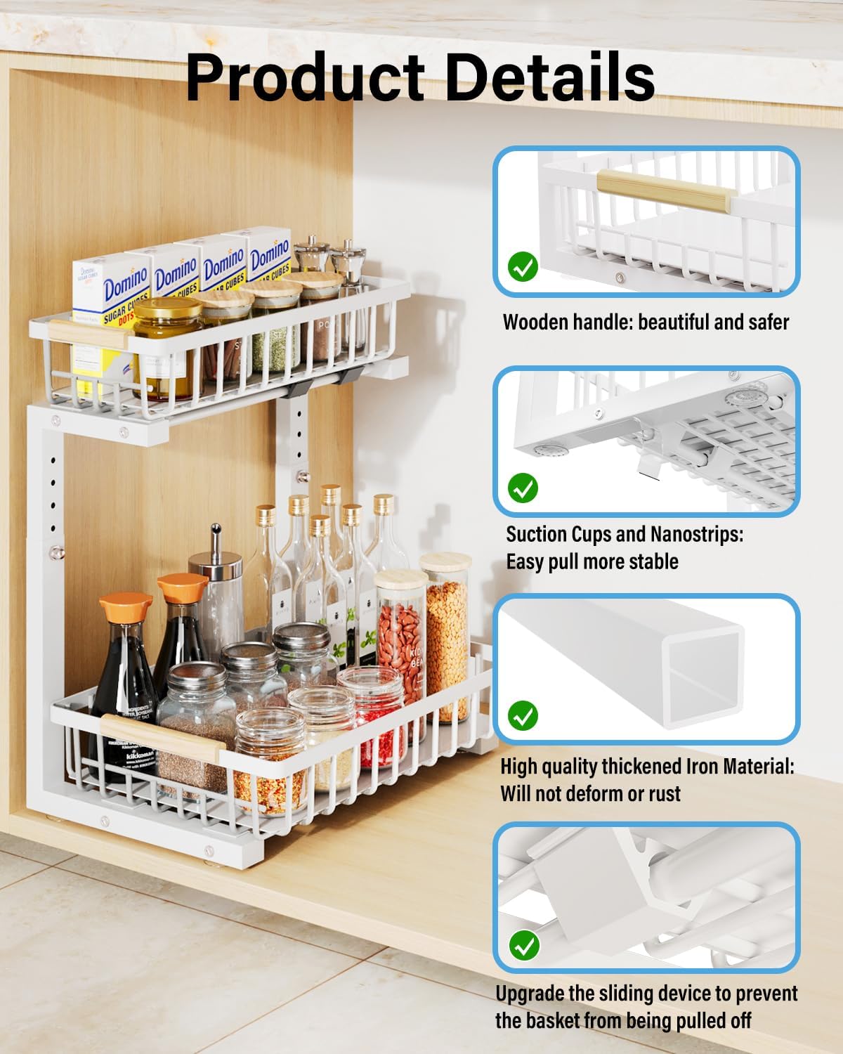 Under Sink Organizer Storage for Families: Pull Out Storage Undersink Organizers Drawer Cabinet - Sliding 2 Tier Rack Metal Organization Under Counter Kitchen Bathroom for Homemakers(White,1 Pack)