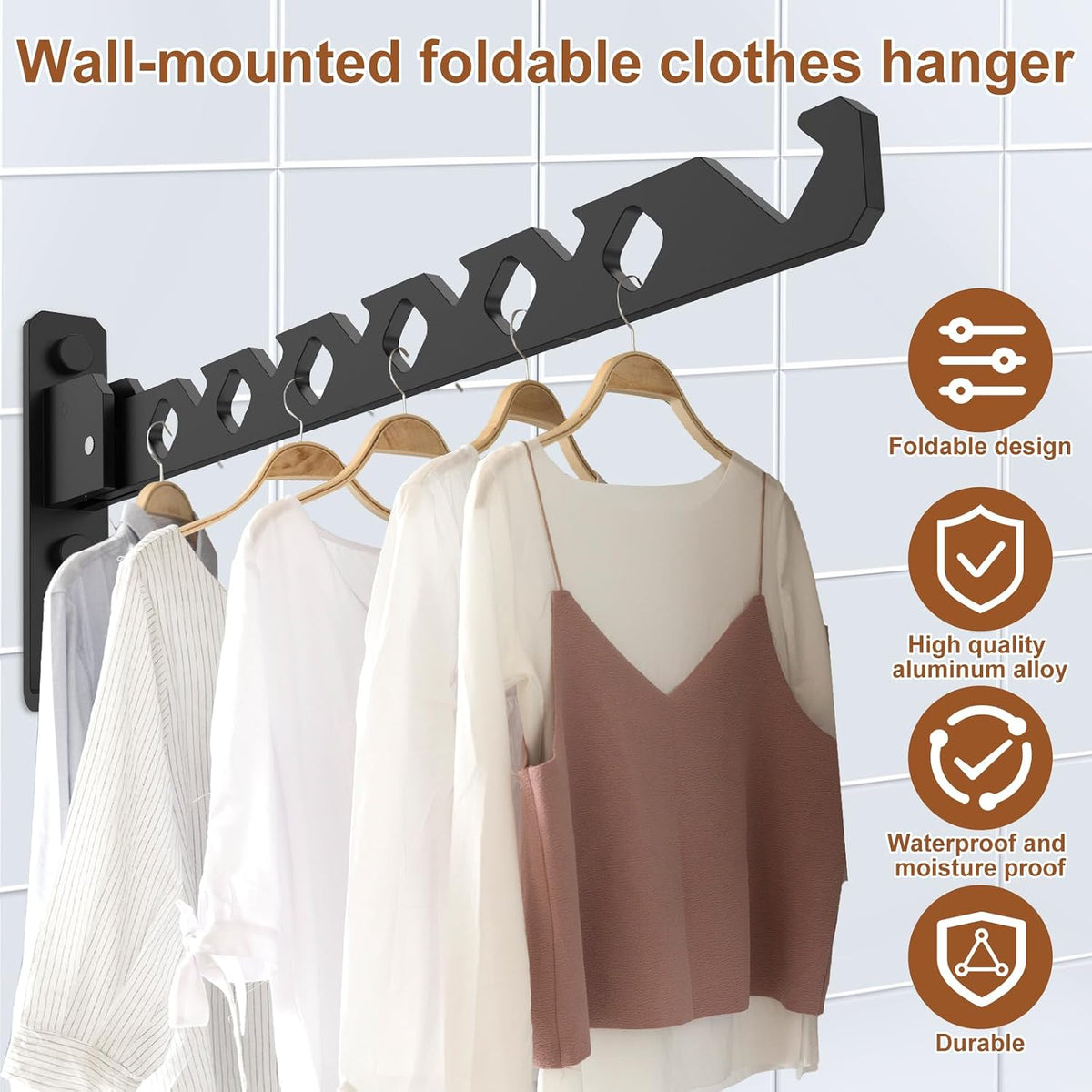 2Pcs Folding Clothes Hanger, Wall Mounted Clothes Drying Rack for Laundry 180ยฐ Adjustable Swing Arm Space Saving Closet Organizer Heavy Duty Coat Hook for Bathroom Bedroom Home Dorm