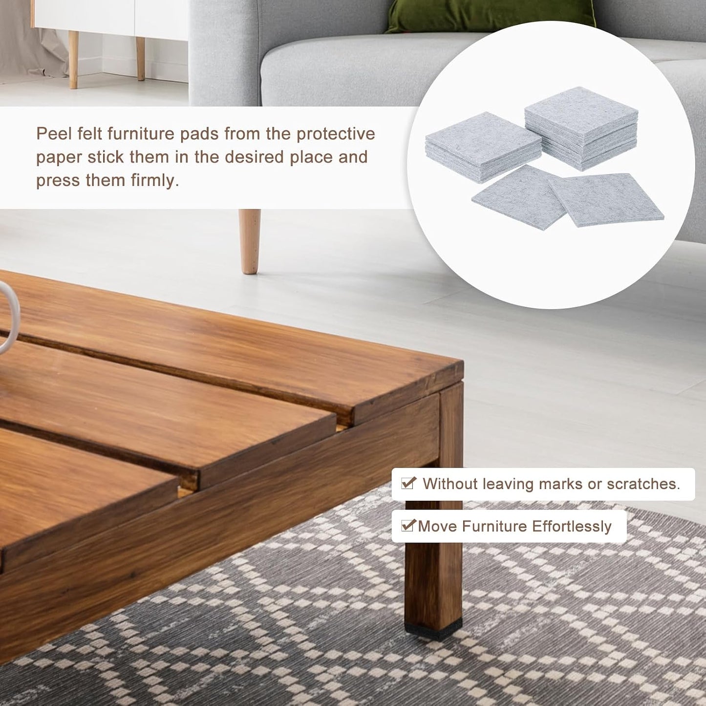 uxcell Furniture Pads, 16Pcs 2.5" - Square Self Adhesive Felt Furniture Pads, Floor Protectors for Furniture Feet Chairs Legs Hardwood Floors (Brown)