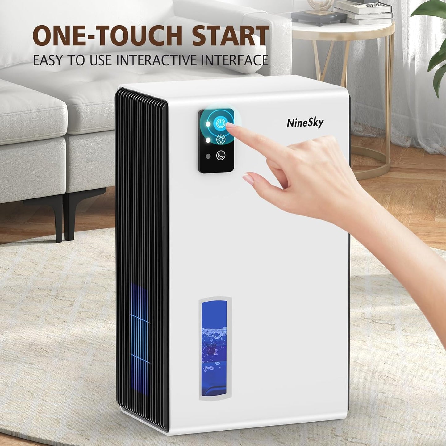 NineSky Dehumidifier, 1000 sq.ft Dehumidifiers for Home with 95oz Large Water Tank,Quiet Dehumidifier with 7-Color Ambient Light & Auto Shut Off, Dehumidifier for Basement, Bedroom, Bathroom (Grey)